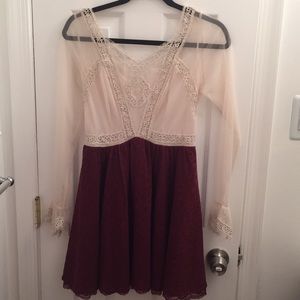 Free People Victorian lace burgundy ivory dress 2